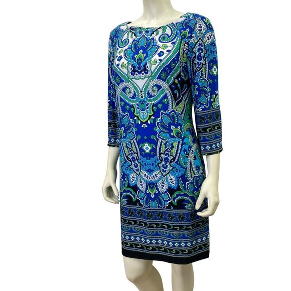 Madison Leigh Womens Blue & Green Paisley Print Dress Size 10 - Picture 1 of 6